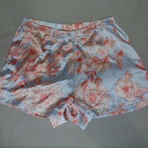 joie Satin Sleep Shorts - Light Blue and Peach Orange Medium